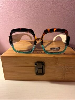Women's Tortoise & Teal Square Frame Eyeglasses